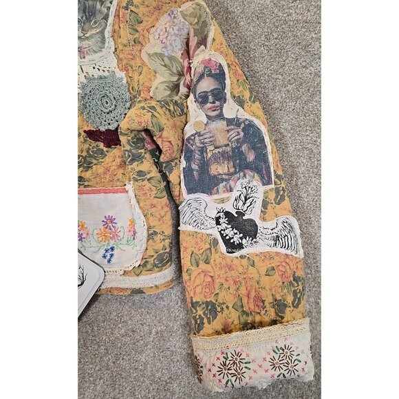 OOAK Magnolia Boho Quilted Jacket Frida Cat Bird Gypsy Patchwork Vtg INDIE sz XL - Picture 7 of 16